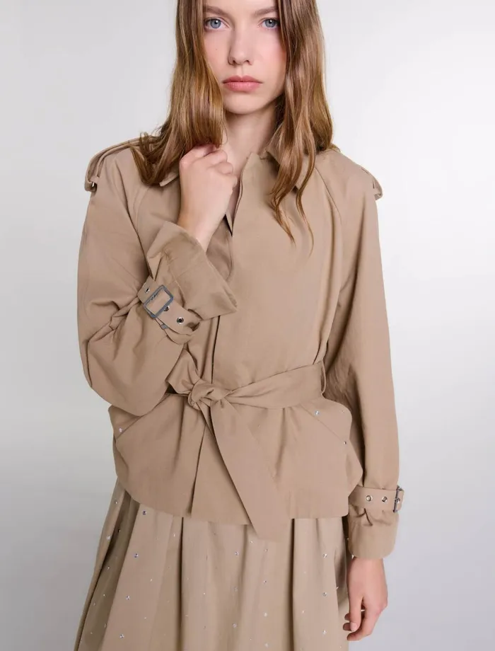 Coats Women Maje Short Studded Trench Coat Beige