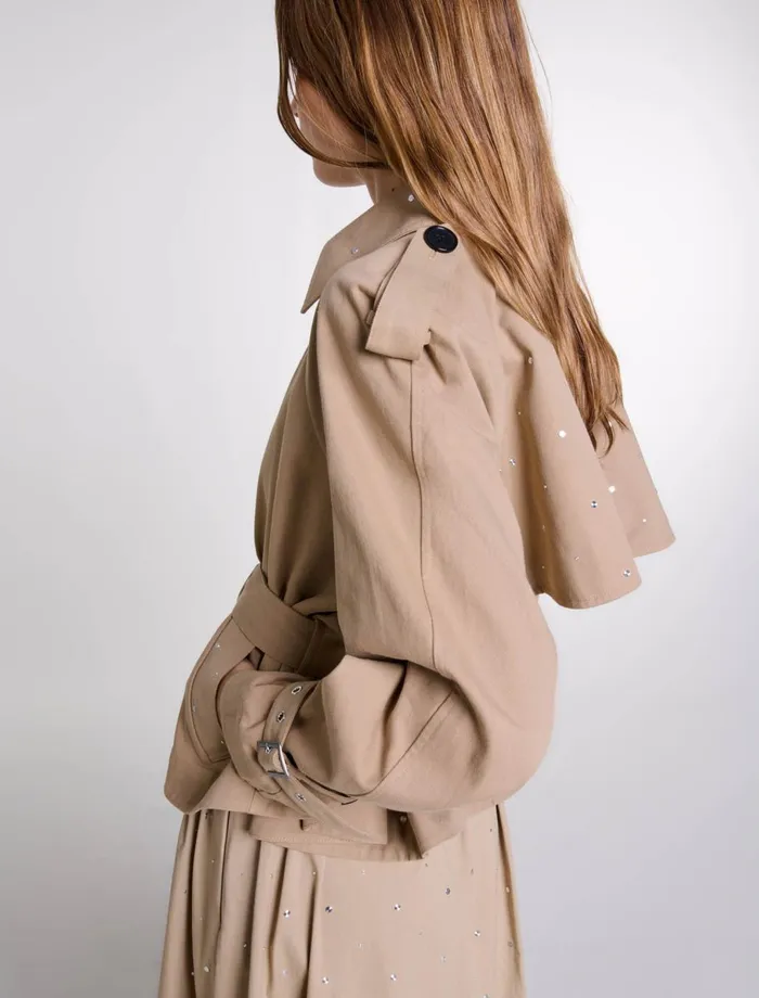 Coats Women Maje Short Studded Trench Coat Beige