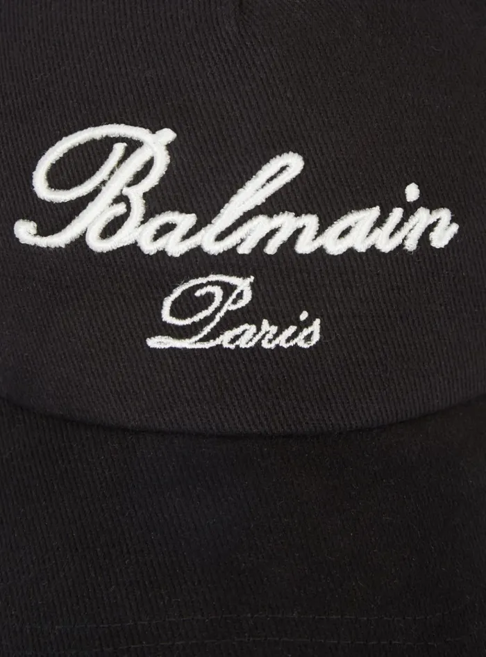 Cotton Cap With Signature Embroidery Black Men Balmain Hats And Caps