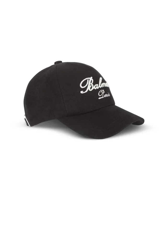 Cotton Cap With Signature Embroidery Black Men Balmain Hats And Caps