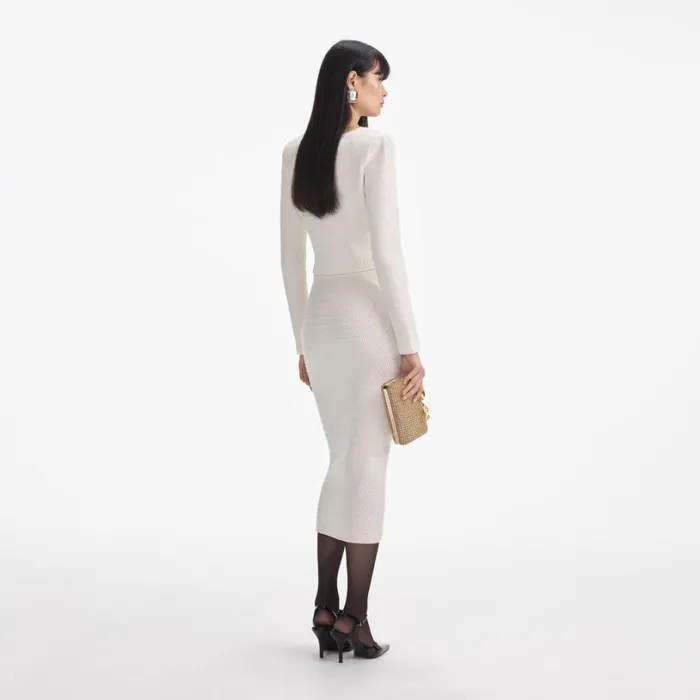 Cream Lurex Knit Midi Skirt Women Self Portrait Knitwear Cream Lurex Knit Midi Skirt Women Self Portrait Knitwear