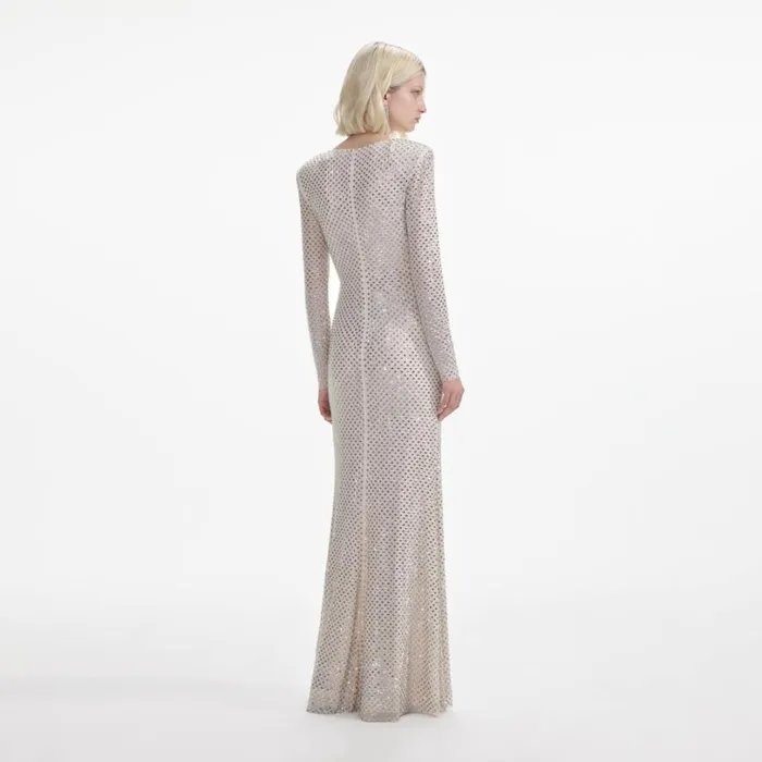 Cream Rhinestone Keyhole Maxi Dress Women Self Portrait Dresses