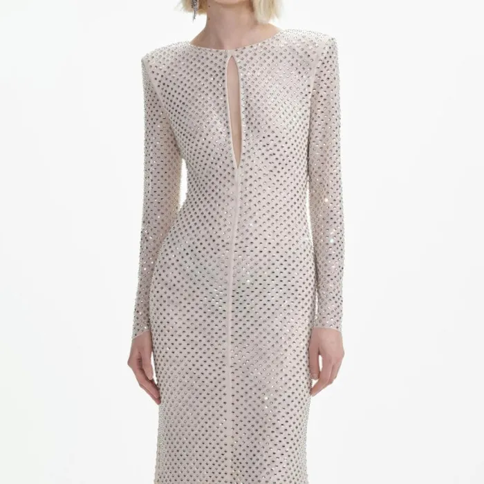 Cream Rhinestone Keyhole Maxi Dress Women Self Portrait Dresses