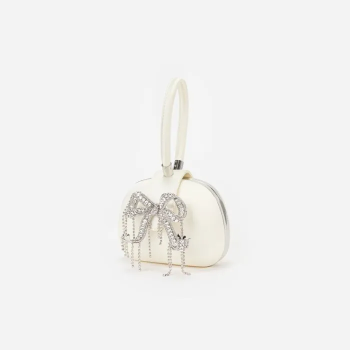 Cream Satin Top Handle Clutch Bag Women Self Portrait Bride