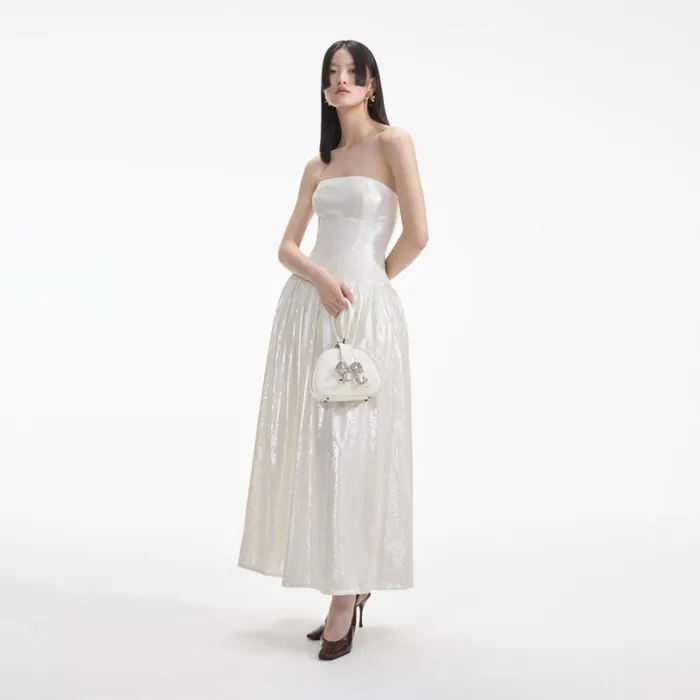 Cream Sequin Bandeau Midi Dress Women Self Portrait Dresses