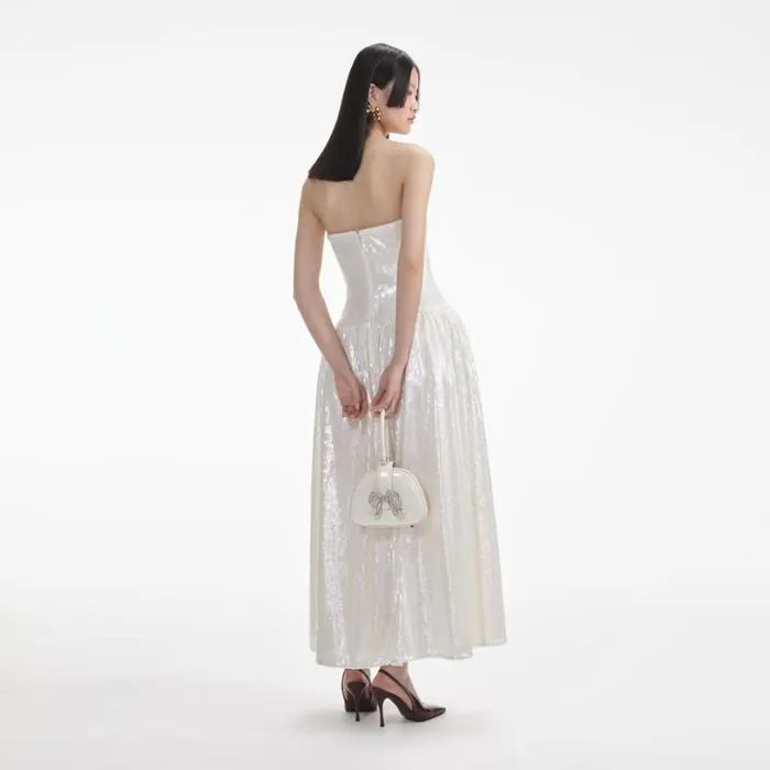 Cream Sequin Bandeau Midi Dress Women Self Portrait Dresses