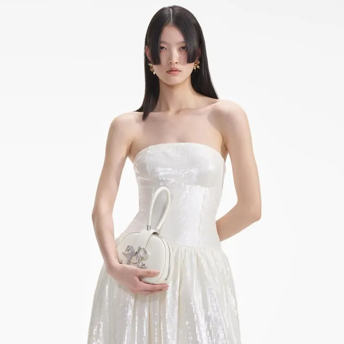 Cream Sequin Bandeau Midi Dress Women Self Portrait Dresses