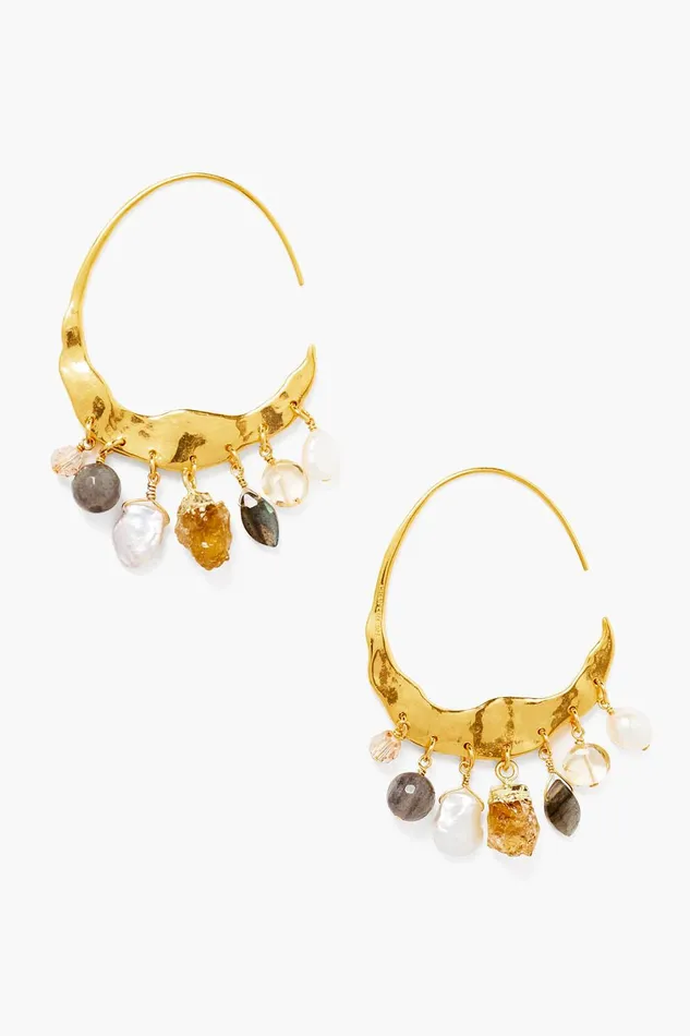 Crescent Cream Pearl And Citrine Mix Gold Hoop Earrings Women Chan Luu Earrings