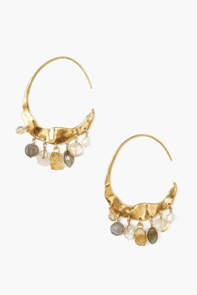 Crescent Cream Pearl And Citrine Mix Gold Hoop Earrings Women Chan Luu Earrings