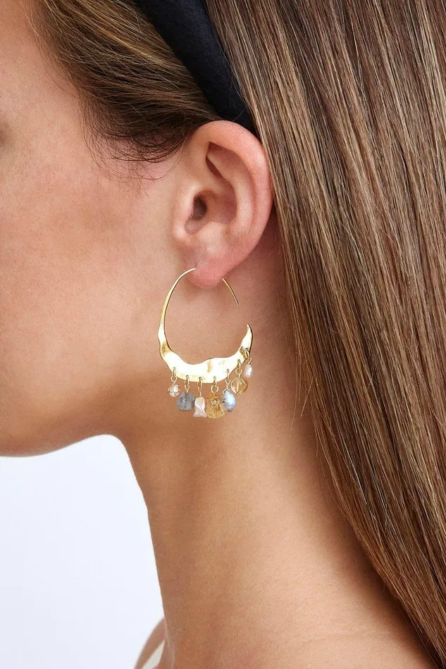 Crescent Cream Pearl And Citrine Mix Gold Hoop Earrings Women Chan Luu Earrings