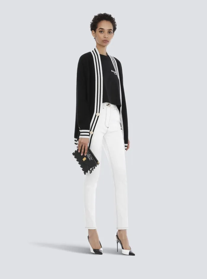 Cropped Ecodesigned Cotton Tshirt With Small Flocked Logo Black Women Balmain TShirts