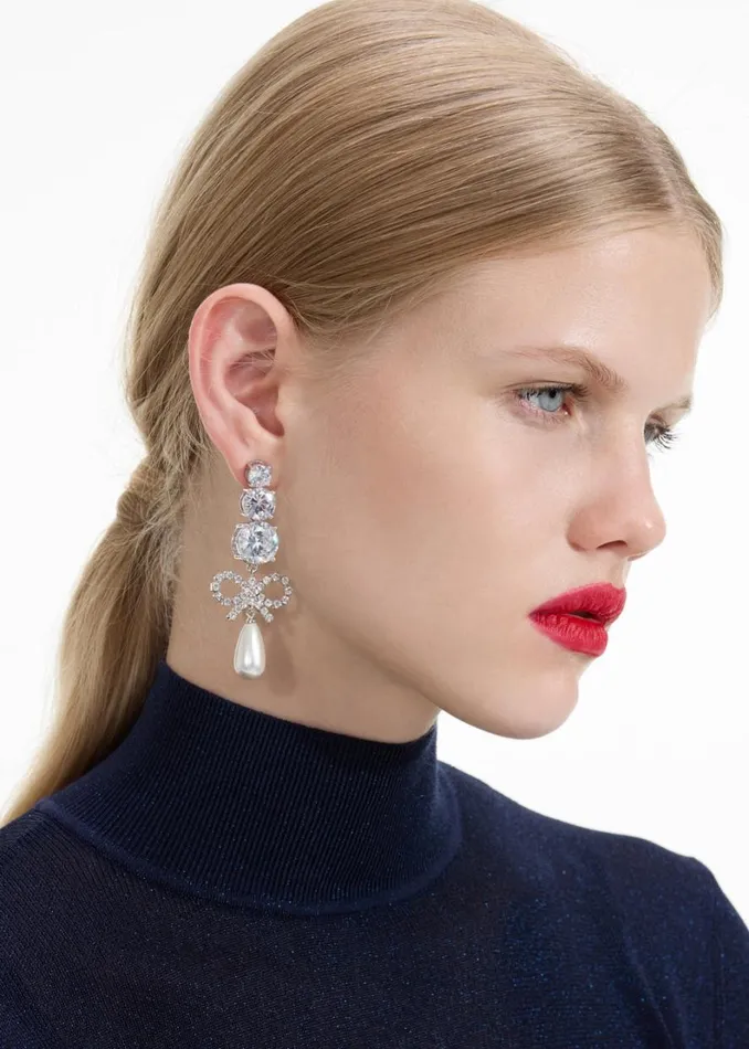 Crystal Bow Pearl Earrings Women Self Portrait Jewellery