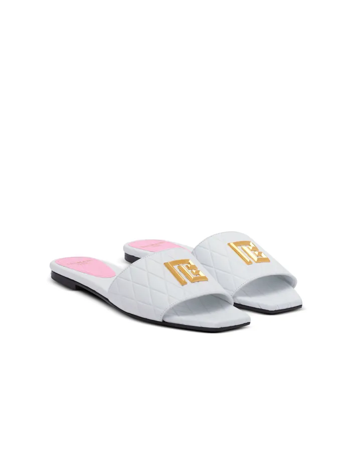 Dafne Calfskin Mules With Embossed Diamond White Women Balmain Flat Shoes