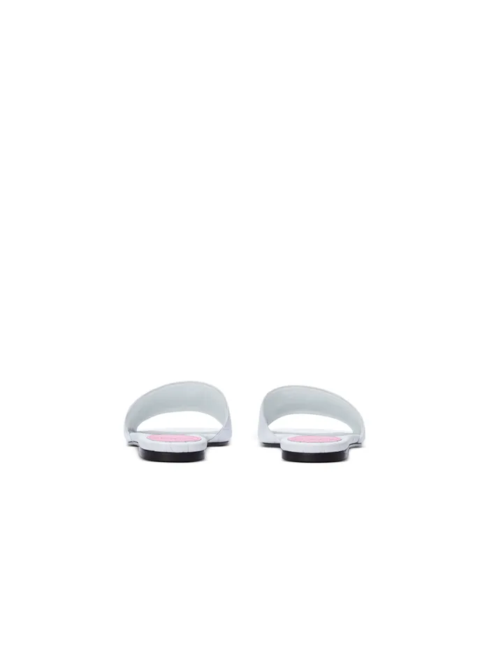 Dafne Calfskin Mules With Embossed Diamond White Women Balmain Flat Shoes