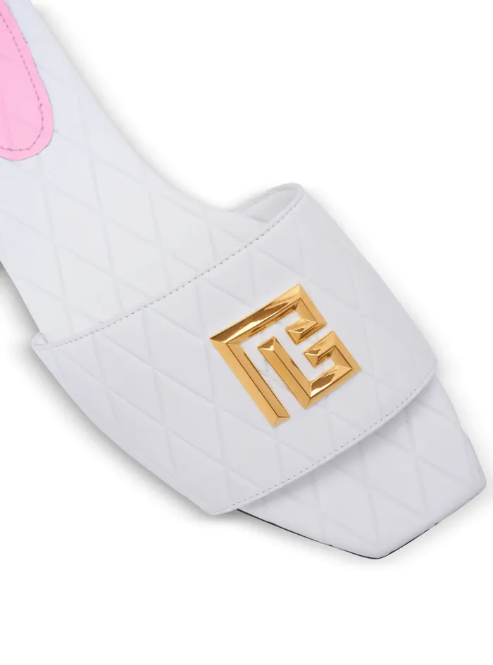Dafne Calfskin Mules With Embossed Diamond White Women Balmain Flat Shoes