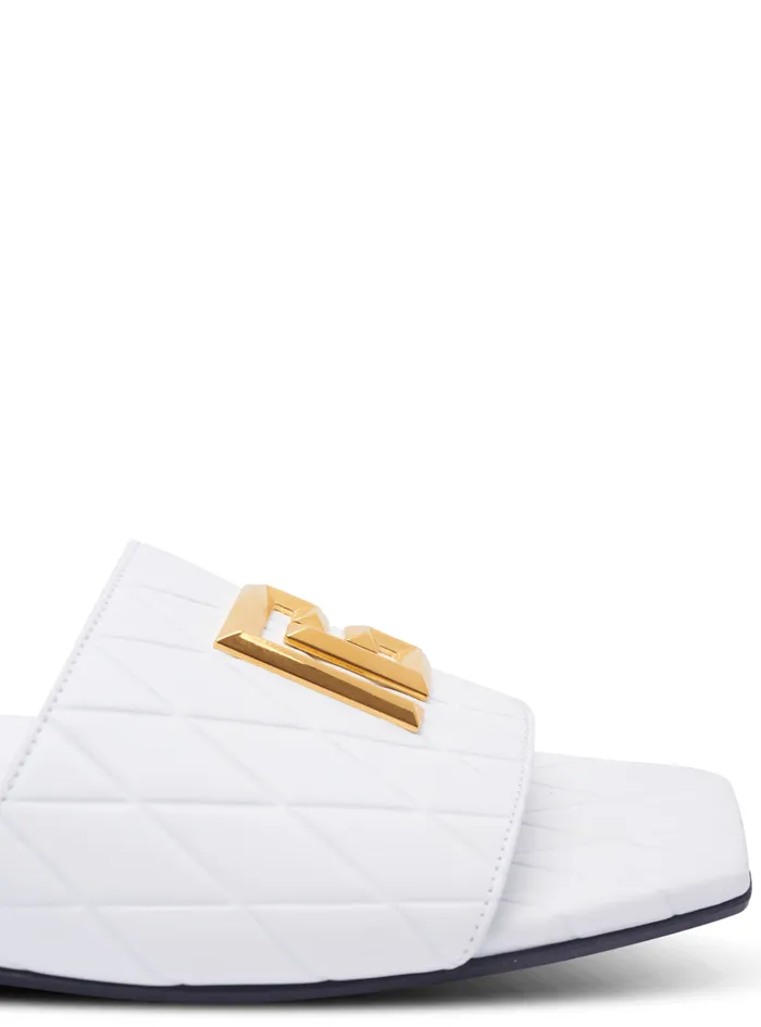 Dafne Calfskin Mules With Embossed Diamond White Women Balmain Flat Shoes