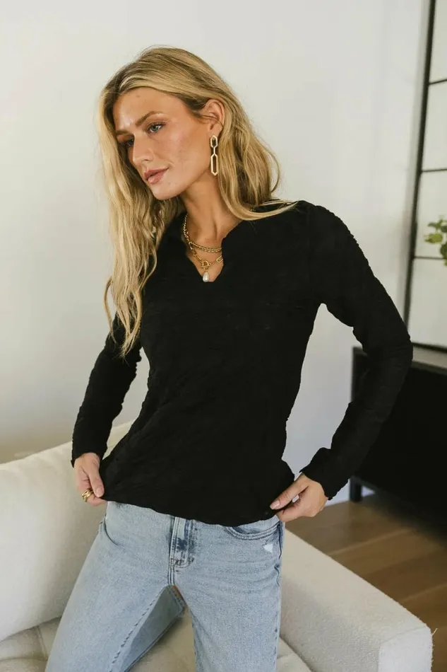 Darra Textured Top In Black Black Women Bohme Tees and Tanks