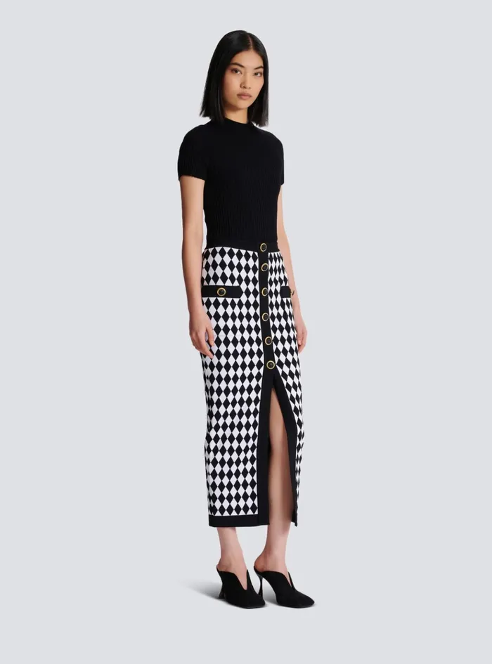 Diamond Jacquard Midi Skirt Black Women Balmain Skirts