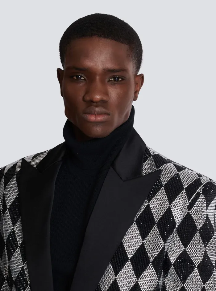 Diamond Rhinestone 1button Jacket Black Men Balmain Jackets And Blazers