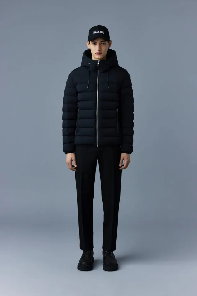 Downs and Parkas Men Mackage JACK Agile360 Stretch Light Down Jacket With Hood Black