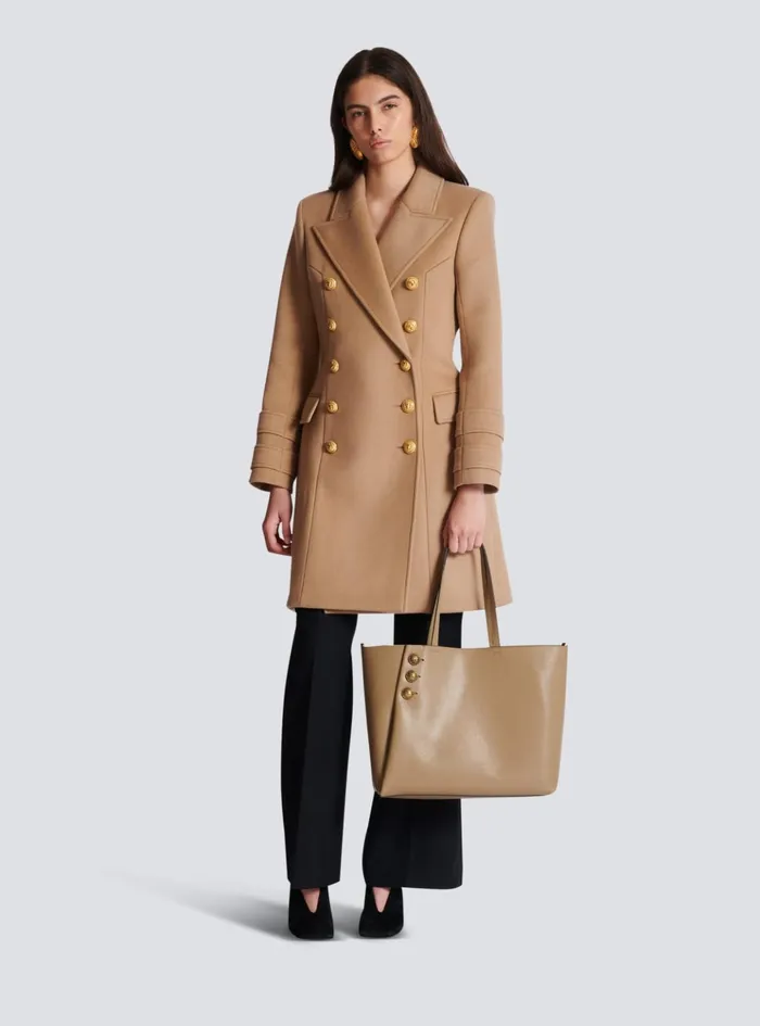 Emblegraveme Grained Calfskin Tote Bag Brown Women Balmain Tote Bags