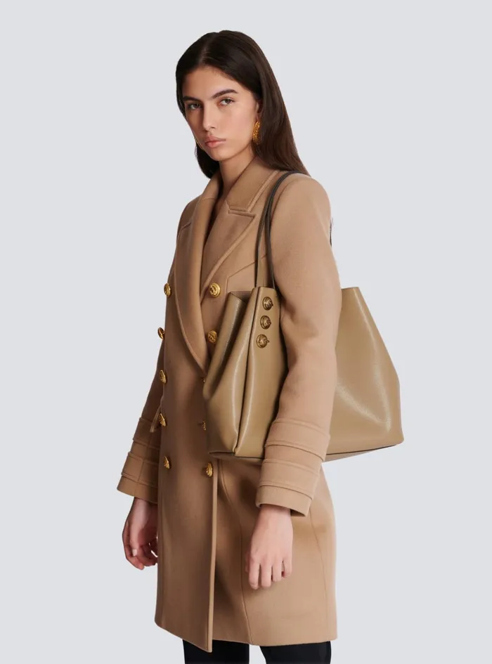 Emblegraveme Grained Calfskin Tote Bag Brown Women Balmain Tote Bags