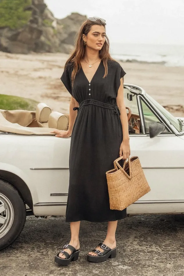Fern Midi Dress In Black Black Women Bohme Dresses