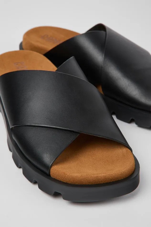 Flat Shoes Women Camper Brutus Sandal Black Leather Sandals