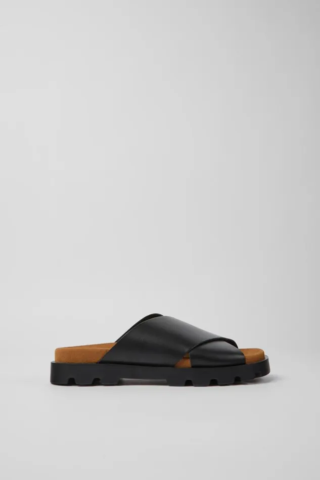 Flat Shoes Women Camper Brutus Sandal Black Leather Sandals