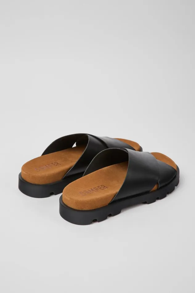 Flat Shoes Women Camper Brutus Sandal Black Leather Sandals