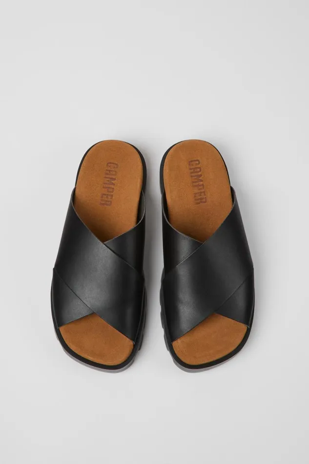 Flat Shoes Women Camper Brutus Sandal Black Leather Sandals