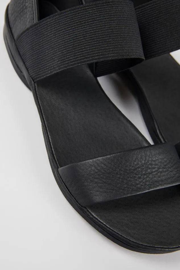Flat Shoes Women Camper Right Black Leather Sandal