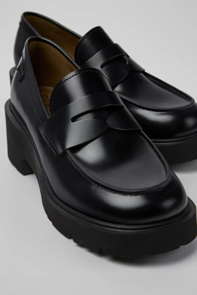 Formal Shoes Women Camper Milah Black Leather Moccasin Ballerinas