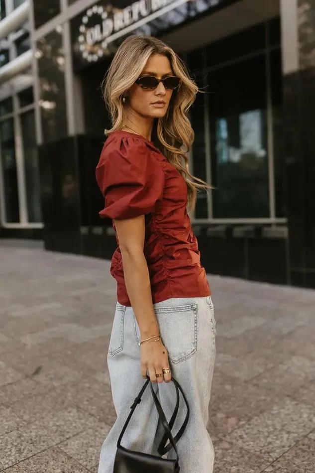 Frankie Ruched Top In Rust 8211 FINAL SALE Rust Women Bohme Tops