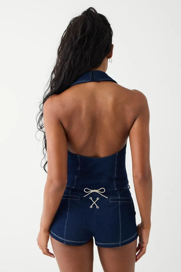 Frankies Bikinis Matching Sets Women Charly Denim Halter Top Blue Denim