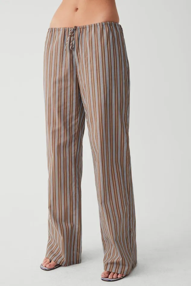 Frankies Bikinis Matching Sets Women Daisy Striped Low Rise Pant Ocean Stone