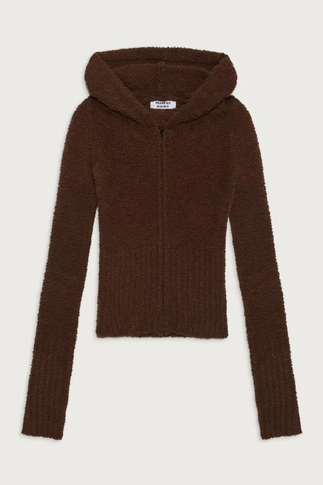 Frankies Bikinis Matching Sets Women Harlowe Fuzzy Zip Up Hoodie Chocolate Lily