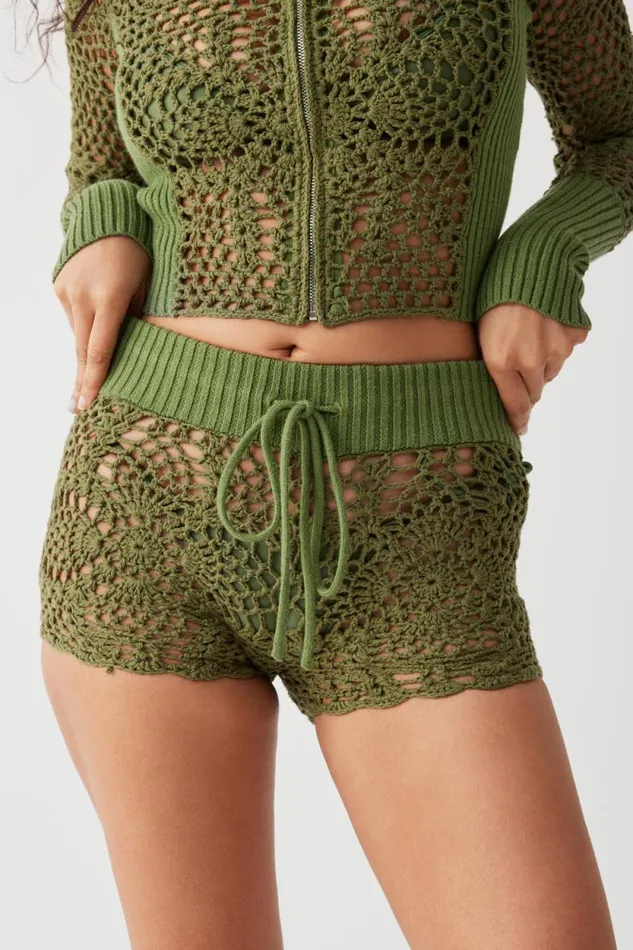 Frankies Bikinis Matching Sets Women Lyla Crochet Mini Short Sea Moss