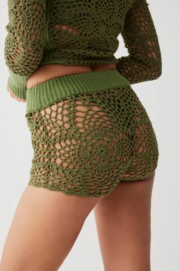 Frankies Bikinis Matching Sets Women Lyla Crochet Mini Short Sea Moss