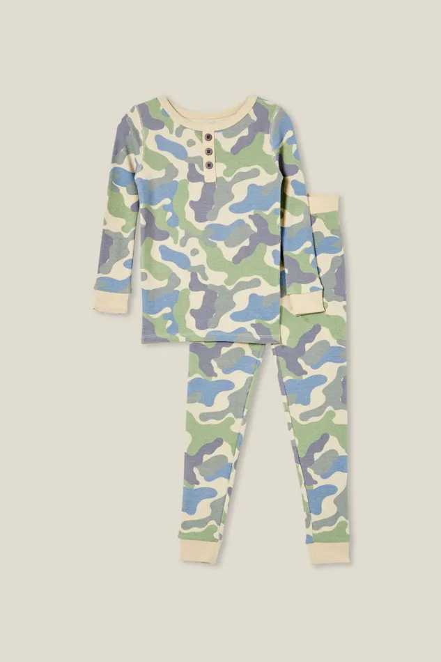 Girls 214Boys 214 Sleepwear Cotton On Milo Long Sleeve Pyjama Set Rainy Daycamo