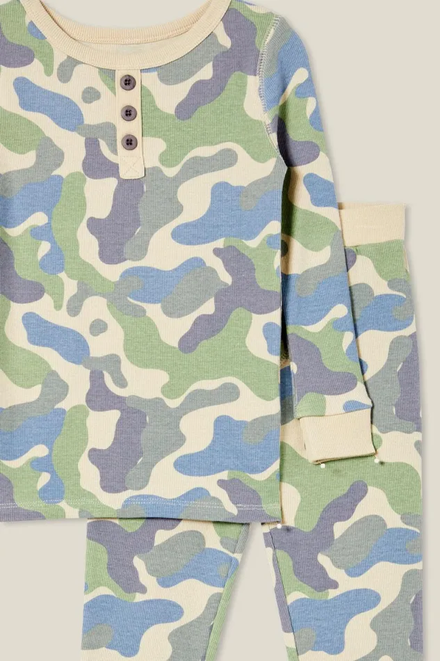Girls 214Boys 214 Sleepwear Cotton On Milo Long Sleeve Pyjama Set Rainy Daycamo