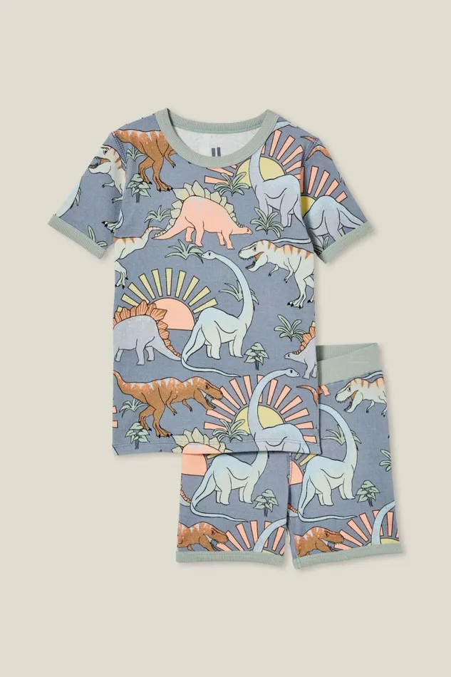 Girls 214Boys 214 Sleepwear Cotton On Tyler Short Sleeve Pyjama Set Steelsunset Dino