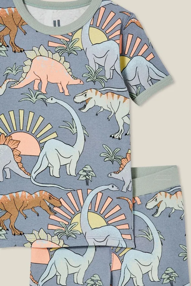 Girls 214Boys 214 Sleepwear Cotton On Tyler Short Sleeve Pyjama Set Steelsunset Dino