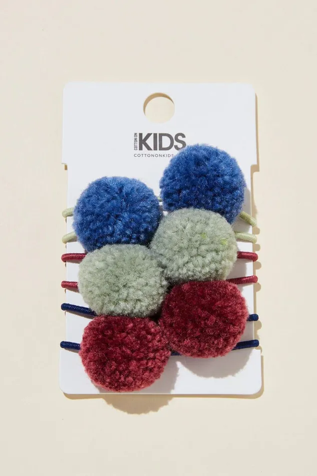 Girls 214 Hair Accessories Cotton On Pom Pom Hairties Petty Bluedeep Sagevintage Berry