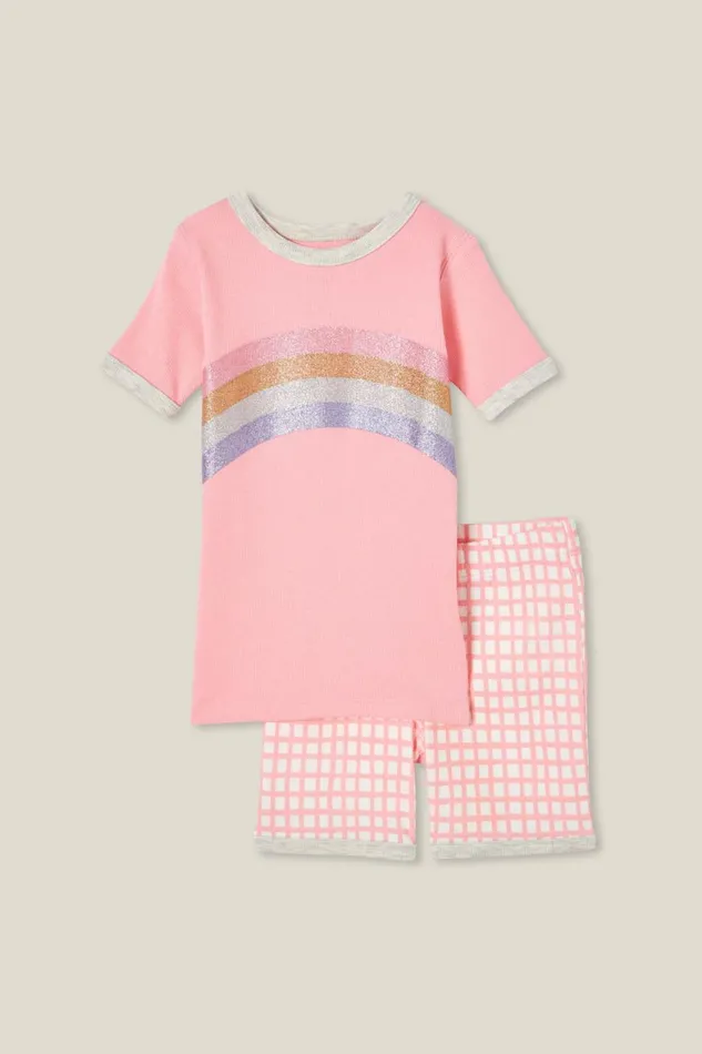Girls 214 Sleepwear Cotton On Talia Short Sleeve Pyjama Set Coral Dreamsglitter Rainbow