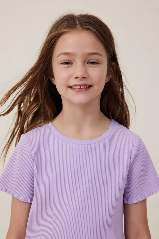 Girls 214 Tops and TShirts Cotton On Raya Rib Baby Tee Lilac Drop Rib
