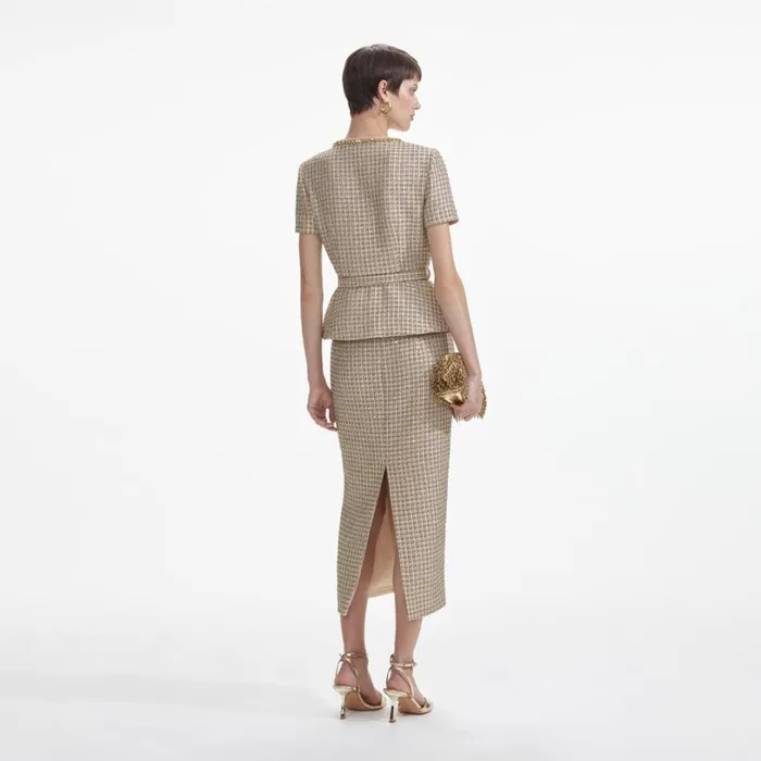 Gold Boucle Peplum Top Women Self Portrait Tops
