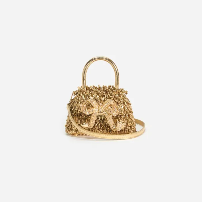 Gold Crystal Embroidery Micro Bag Women Self Portrait Micro
