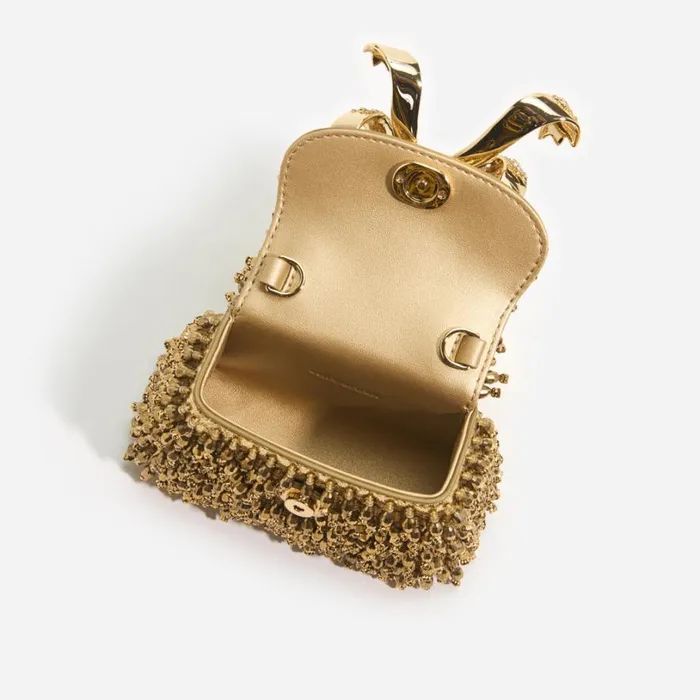Gold Crystal Embroidery Micro Bag Women Self Portrait Micro
