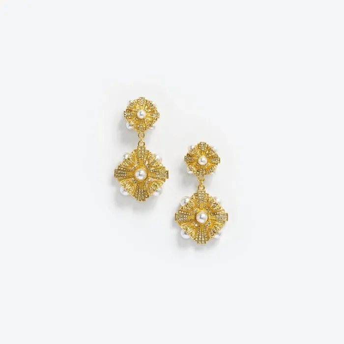 Gold Encrusted Tiered Earrings Women Self Portrait Jewellery